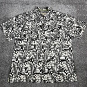 Tommy Bahama Shirt Men's Large Black White Striped Silk Blend Short Sleeve